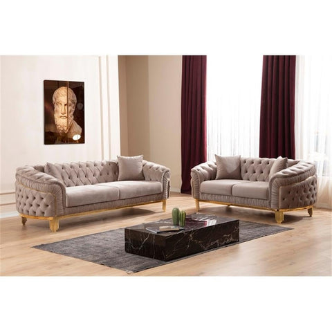 Matrix Furniture Group Vanessa 2 Piece Living Room Set Finished with Velvet Upholstery in Taupe