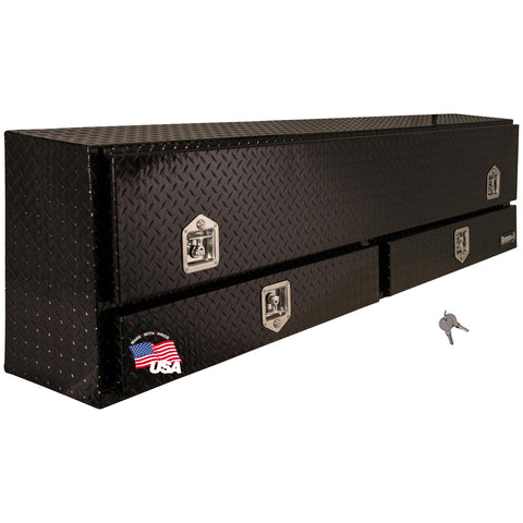 Buyers Products 1725651 Contractor Truck Tool Box – 88 x 21 x 13.5 in – Black Diamond Tread Aluminum, Weather-Resistant with Locking Drawers, Flip-Up Door – Fits Pickup & Utility Trucks – USA Made