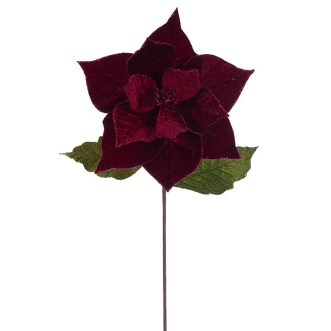 Vickerman 12" x 20" Burgundy Classic Velvet Poinsettia Stem. It Includes Four Pieces per Bag.