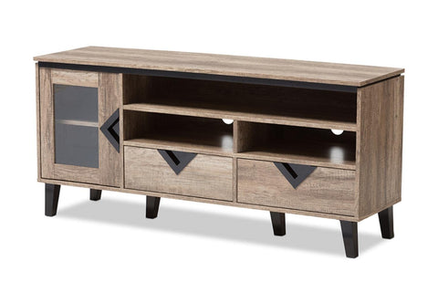 Baxton Studio Cardiff 55" Wood TV Stand in Distressed Oak