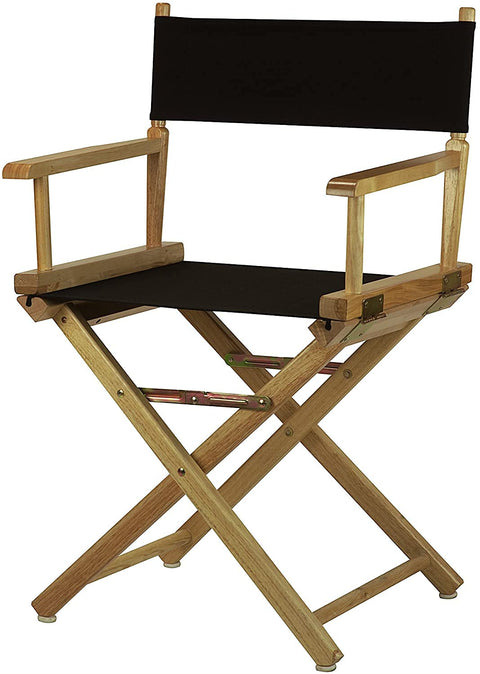 Oakestry 18" Director's Chair Natural Frame Heavy Duty Outdoor Portable Lightweight with Arms Seating for Extended Periods, Black Canvas, 17" D X 21.75" W X 33.75" H