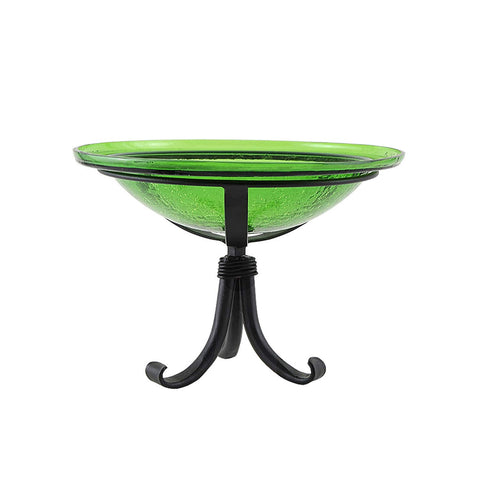 12 Inch Fern Green Crackle Birdbath with Tripod Stand by Achla Designs