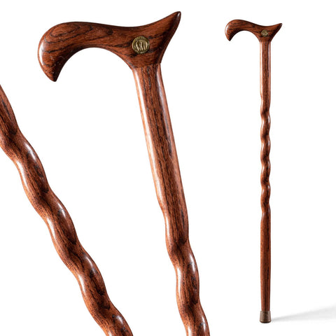 Brazos Handcrafted Wood Walking Cane, Twisted Oak, Derby Style Handle, for Men & Women, Made in the USA, Red, 34"