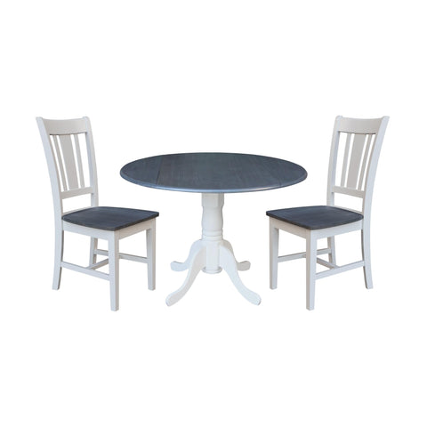 IC INTERNATIONAL CONCEPTS 42" Wood Drop Leaf Table with 2 Chairs in White/Heather Gray