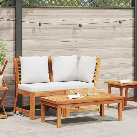 Oakestry 3 Piece Patio Lounge Set with Cream Cushion Solid Acacia Wood Outdoor Furniture Seating Garden Backyard Deck Modern Durable Comfortable Weather Resistant
