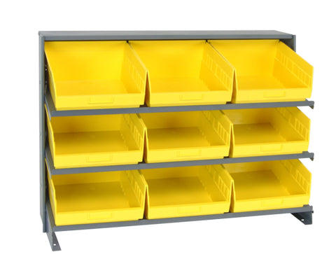 QUANTUM STORAGE SYSTEMS QPRHA-209YL Solid Single Sided 3 Shelves 9 STORE-MORE Yellow Bins 27" H x 36" W x 12" D