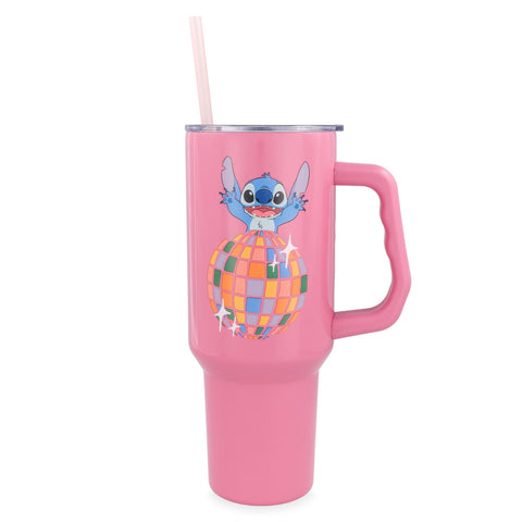 Silver Buffalo Disney Lilo and Stitch “Life Is A Party” Stainless Steel Tumbler with Handle, Fits in Standard Cup Holder, 40 Ounces