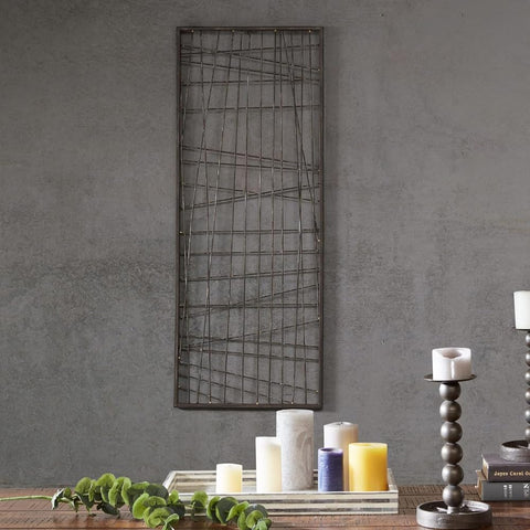 Oakestry Multi-Directional Metal Wire Design Eye Catching Wall Art Living Room Décor for Bedroom Living Room, 13.8" W X 0.79" D X 35.4" H, Gold Black