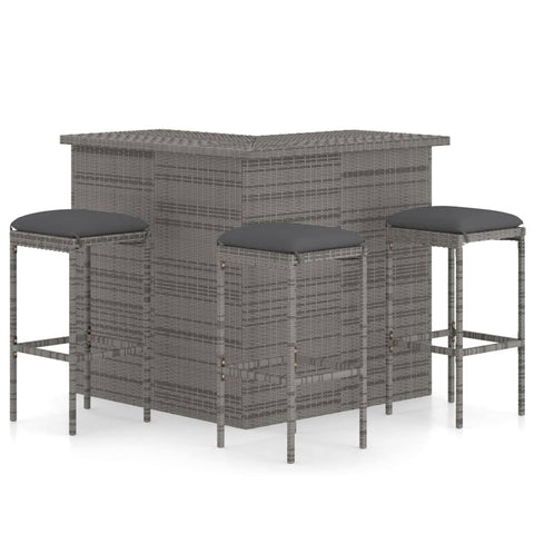 vidaXL Patio Bar Set with Cushions 4 Piece Garden Outdoor Table Chair Dinner Dining Sets Counter Height Tables Furniture Poly Rattan Gray