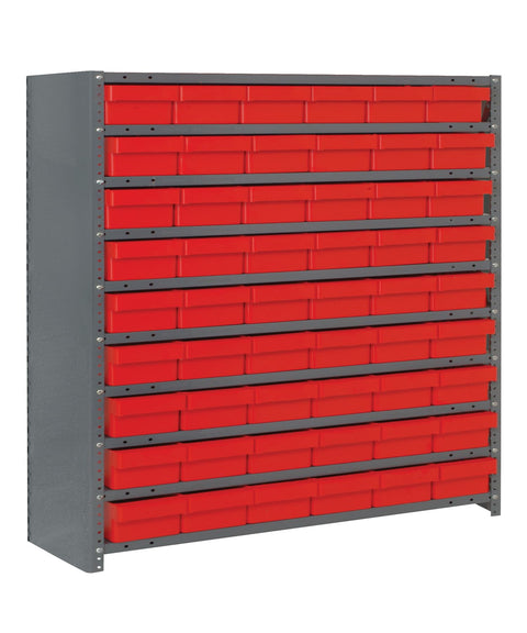 Quantum Storage Systems CL1239-401RD Closed Shelving System with Super Tuff Euro Drawers, 54 QED401 Shelf Bins, 12" D x 36" W x 39" H, Red
