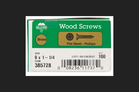 Hillman No. 9 x 1-1/4 in. L Phillips Flat Head Brass Wood Screws 100 pk