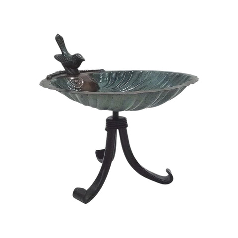 Oakestry Scallop Shell Tripod Stand Birdbath Antique Brass Plated Outdoor Garden Wildlife Water Feature Yard Landscape Accent