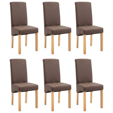vidaXL Dining Chairs 6 Pcs, Side Chair with Wood Frame, Upholstered Fabric Accent Chair for Home Kitchen Living Room, Brown Fabric