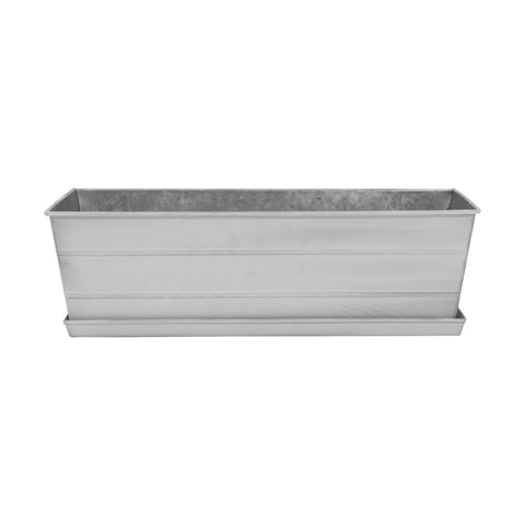 Achla Designs Galvanized Steel Flower Box Planter with Tray, Cape Cod White, Medium