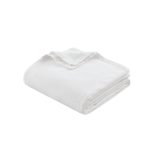 Madison Park - BL51N-0612 Liquid Cotton Luxury Blanket Premium Soft Cozy 100% Ring Spun Cotton For Bed , Couch or Sofa, Full/Queen, White