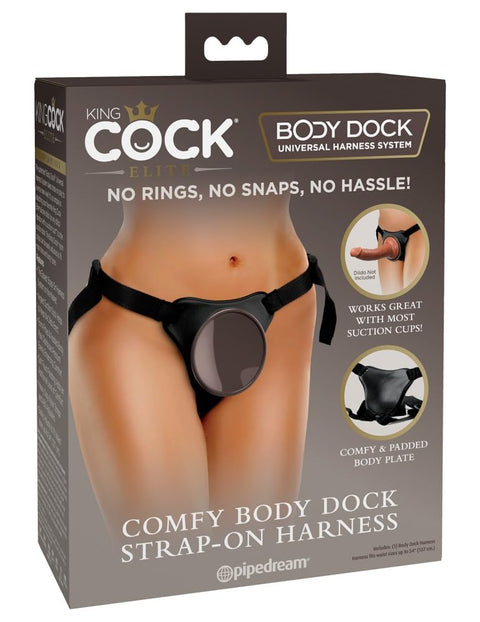 King Cock Elite Comfy Body Dock Strap-On Harness - Black Adjustable Strap-On Harness (No Probe
