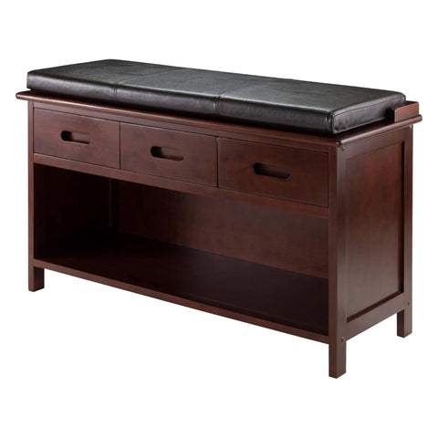 Oakestry Adriana Wooden Bench with Soft Seat Cushion Walnut Finish Entryway Bedroom Accent Bench for Living Room Hallway Home Office Comfortable Seating and Stylish Storage Use