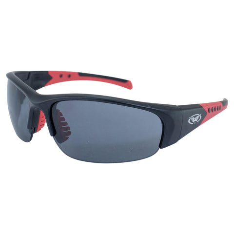Global Vision Eyewear Exhaust Motorcycle Safety Sunglasses for Men or Women ANSI Z87+ Black/Red Frame w/Smoke Lens