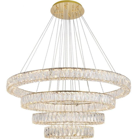 Elegant Lighting Monroe 4 Tier 42" Round Royal Cut LED Chandelier in Gold