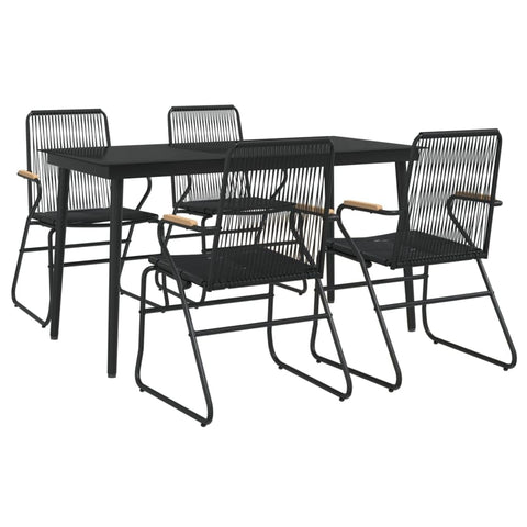 vidaXL 5 Piece Patio Dining Set Black PVC Rattan