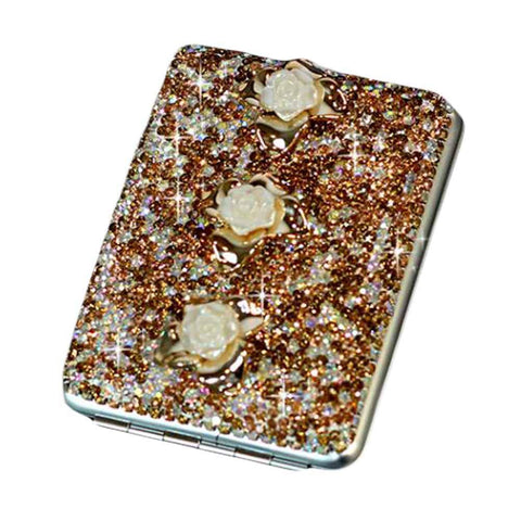 Rhinestone Cigarette Holder Case Pocket Cig Holder Metal Cigarette Storage Box, Champagne