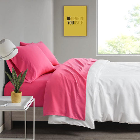 Oakestry 4-Pc Microfiber Bed Sheet Set 12 Inch Deep Pocket Modern Wrinkle Resistant Luxury Sheets with Cozy Matching Pillow Case, All Season, Full, Pink