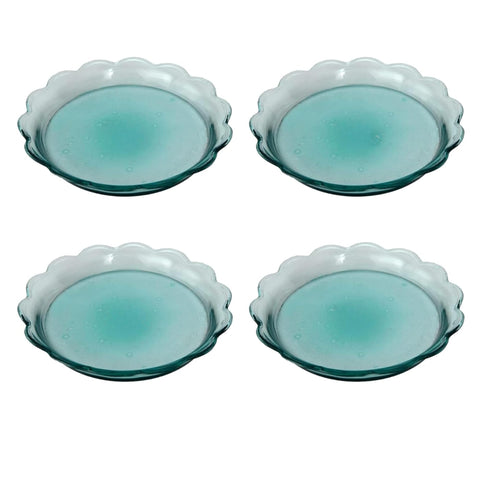 Oakestry Scalloped Rim Recycled Glass Tray Decorative Serving Accent Home Tabletop Display Collection