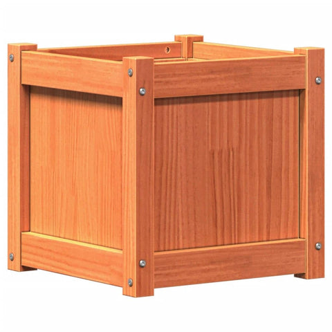 vidaXL Garden Planter - Wax Brown Decorative Outdoor Plant Pot, Solid Pine Wood - 15.7"x15.7"x15.7" for Gardens, Balconies, Patios