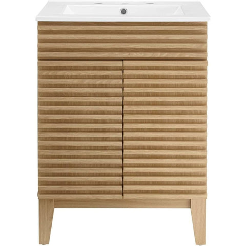 Oakestry Render 24 Inch Bathroom Vanity with Sink Oak and White Finish Freestanding Storage Cabinet with Soft Close Doors Modern Small Space Furniture for Bathrooms