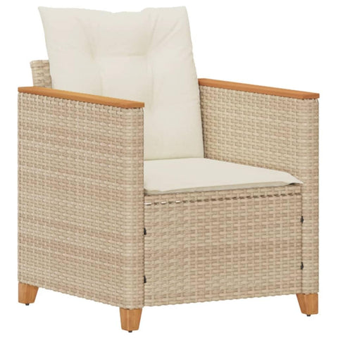 vidaXL Beige Patio Chair with Cushions - PE Rattan Garden Seat, Powder-Coated Steel Frame, Removable Cushion Cover, UV-, 24" x 26.4" x 27.2"