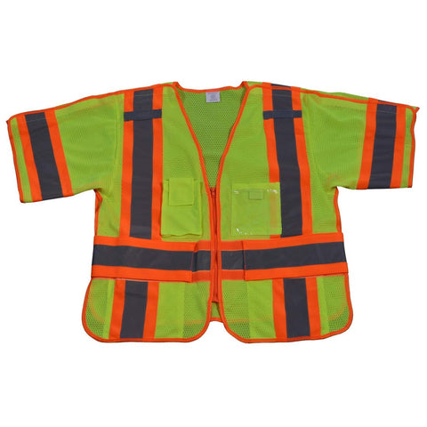 Petra Roc LVM3-5PB-CB1-SUPER 4 in. Safety Vest Lime Mesh with Orange Contrast Binding & Trim, Ansi-Isea Class 3, 207-2006, 5-Point Breakaway, Plus Fits 6X & 8X
