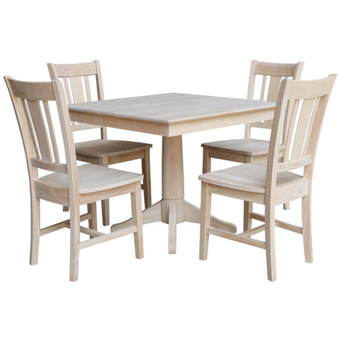 IC INTERNATIONAL CONCEPTS 36" x 36" Unfinished Solid Wood Square Top Pedestal Table with 4 Chairs