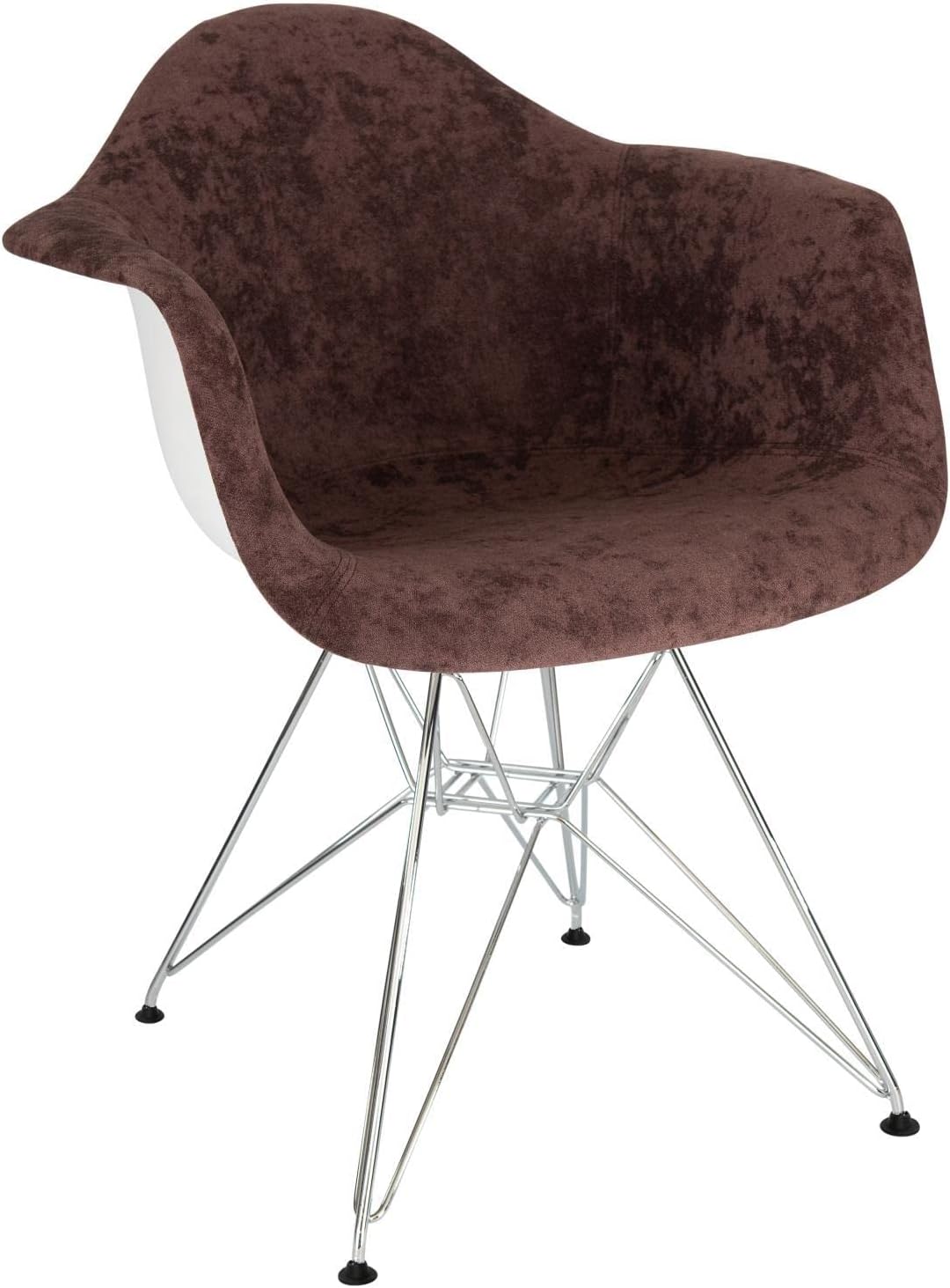 LeisureMod Willow Velvet Eiffel Chrome Base Accent Chair Living Room Armchair Modern Side Chair (Coffee Brown)