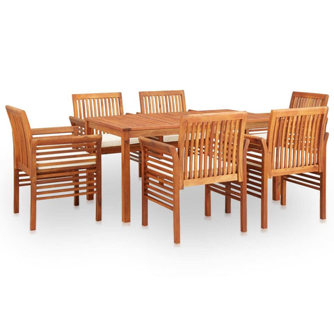 vidaXL Solid Acacia Wood 7 Piece Patio Dining Set with Cream White Cushions Garden Terrace Dinner Table Chairs Backyard Courtyard Porch Poolside Home