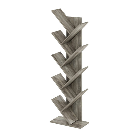 Furinno TREE Book Shelf, 9-Tier Bookshelf, Tree Bookcase with Angled Open Shelf, 8.4 x 15.7 x 50.9, for Room Decor, for Living Room, Bedroom, Home Office, French Oak