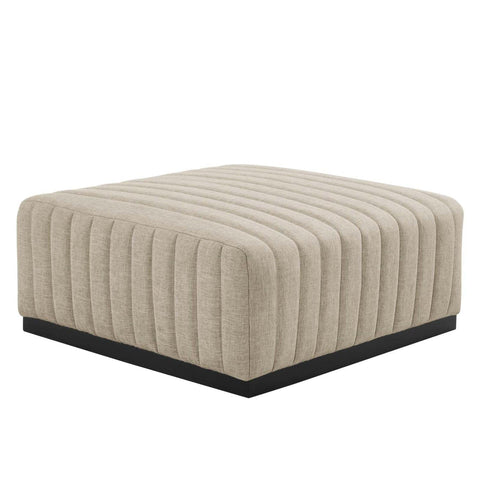 Modway Conjure Modern Channel Tufted Fabric Upholstered Ottoman in Beige