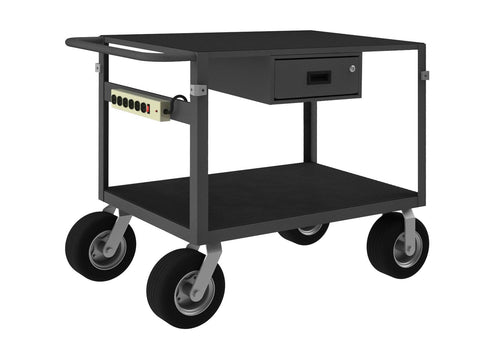 Instrument Cart 14 Gauge Steel 2 Shelves 24 x 36 1000 lbs. Capacity Wood Top w/ Vinyl Matting Cover Corner Bumpers Power Strip (2) Rigid (2) Swivel - 10 x 2-9/16 Semi-Pneumatic Casters Gray