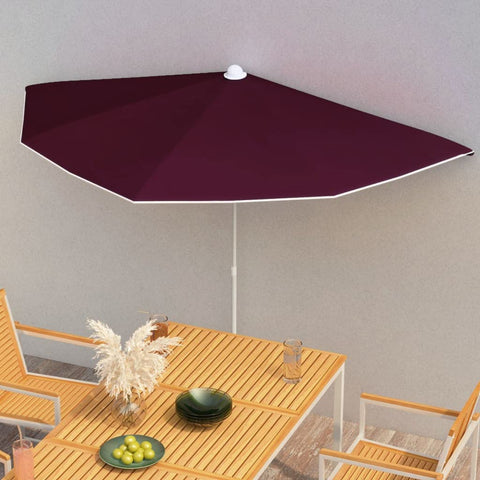 Oakestry Premium Garden Half Parasol Bordeaux Red Outdoor Patio Umbrella UV Protective Anti Fade Polyester Canopy Space Saving Wall Side Sun Shade with Durable Steel Pole
