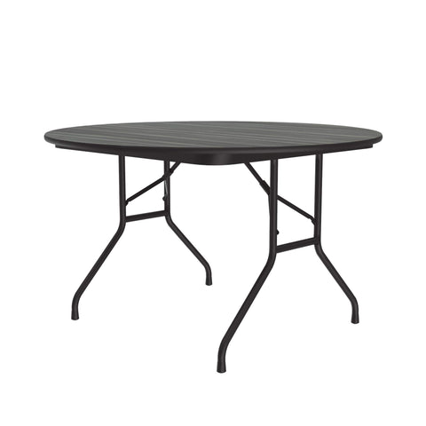 Correll 48" Round Commercial Folding Table, New England Driftwood HP Laminate Top, 3/4" Core, USA Made, Portable, Strong Steel Apron (CF48PX-52)