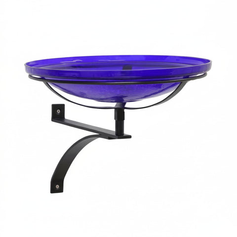 Oakestry Crackle Glass Wall Bracket Birdbath Cobalt Blue Outdoor Garden Decorative Wildlife Water Bowl Patio Fence