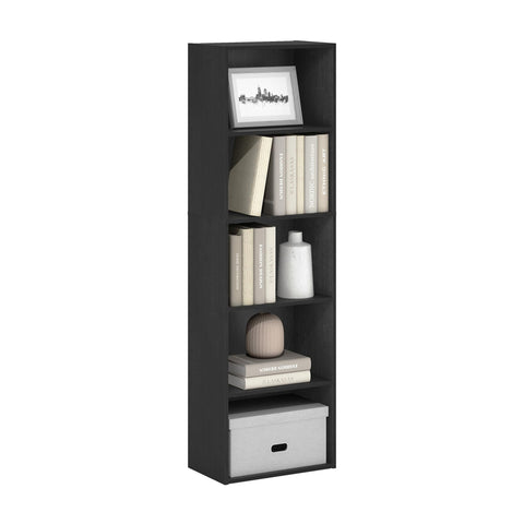 Furinno LUDER Book Shelf, 5-Tier Bookshelf, Bookcase with Open Shelves, 9.4 x 15.8 x 52, Easy Assembly, for Living Room, Bedroom, Home Office, Blackwood