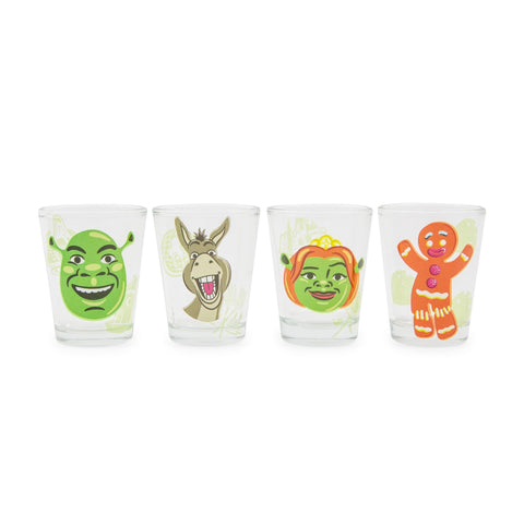 Shrek Characters 2-Ounce Mini Whiskey Shot Glasses, Set of 4 | Home Bar Drinkware