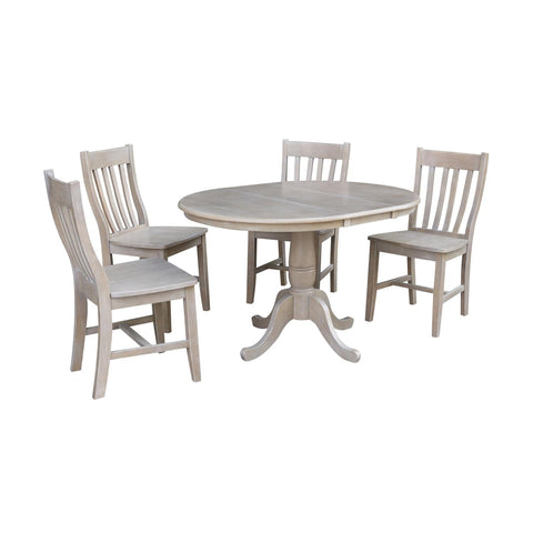IC INTERNATIONAL CONCEPTS 36" Round Extension Wood Dining Table with 4 Cafe Chairs in Washed Gray Taupe