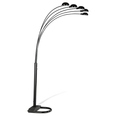 Coaster Home Furnishings - Kayd - Metal Floor Lamp with 5 Flexible LED Lights, Curved Lamp Heads and Dome Shades - Living Room - 92-Inch - Black - 1297A