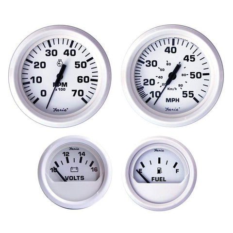 Faria Beede KT9794 Dress White Outboard 4-Gauge Boxed Set - Speedometer/Tachometer/Fuel Level/Voltmeter
