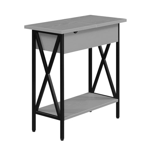 Convenience Concepts Tucson Flip Top End Table with Charging Station 23.75" - Modern Living Room Table with Storage Shelf, Side Table Side Table, Gray/Black