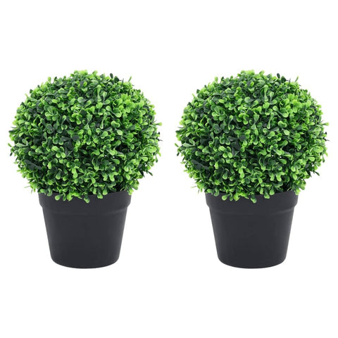 vidaXL 2 Set Artificial Boxwood Plants with Pots - 12.6" Green Ball Shaped Decorative Plants â€“ Made with Durable Polyethylene and Polypropylene â€“ Ready to Display Artificial Plants