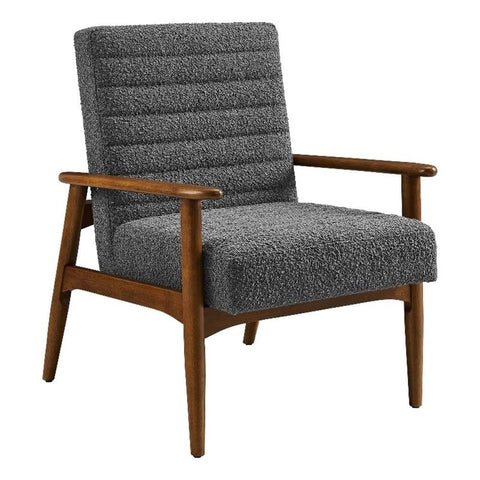Modway Jensen Boucle Fabric Accent Chair in Walnut Charcoal - Mid-Century Modern Armchair with Solid Wood Legs & Armrest - Upholstered Single Side Chair - Reading Chair