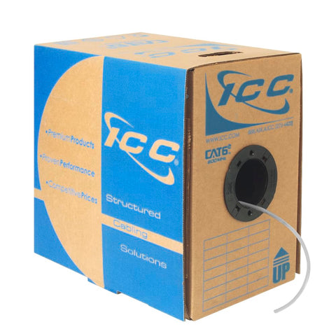 ICC Cat6e CMP Plenum 1000ft UTP 23AWG Solid Pure Copper, True Plenum Certified by UL Bulk Ethernet Cable, PoE++, 600MHz, Reelex No Tangle Pull Box, USA Made, National Electrical Code Compliant, White