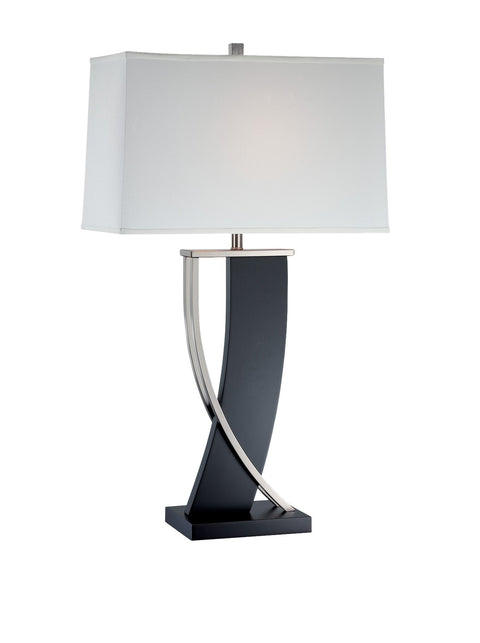 Lite Source LS-21788 Table Lamp with Off White Fabric Shades, 18" x 18" x 31", Dark Walnut/Polished Steel/Off-White